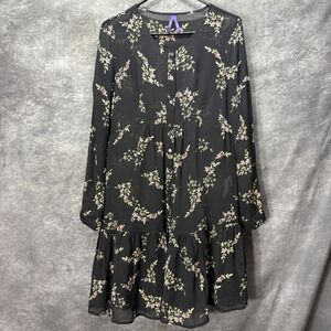 Seraphine Black Floral Maternity Shirt Dress Button Up Size 2 Sheer Dark Fairy